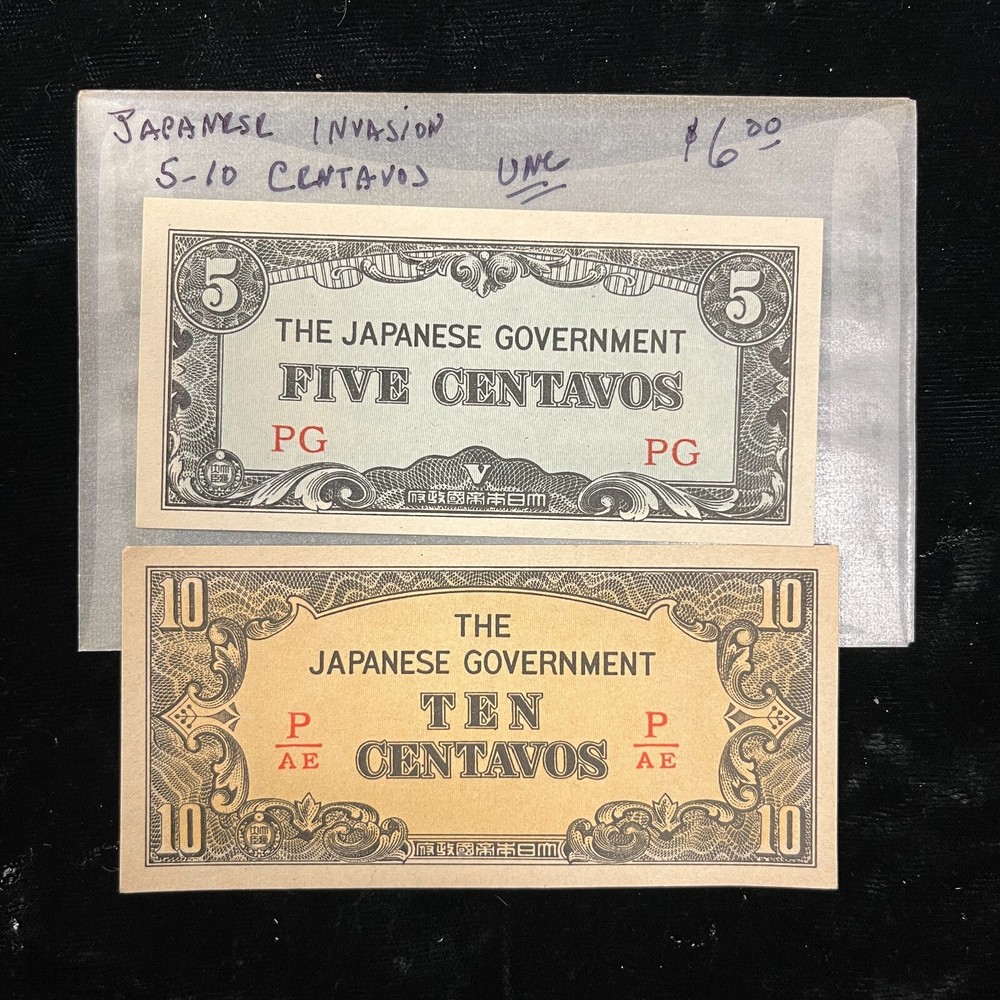 Japanese Invasion Notes 5 & 10 Centavo Uncirculated Notes