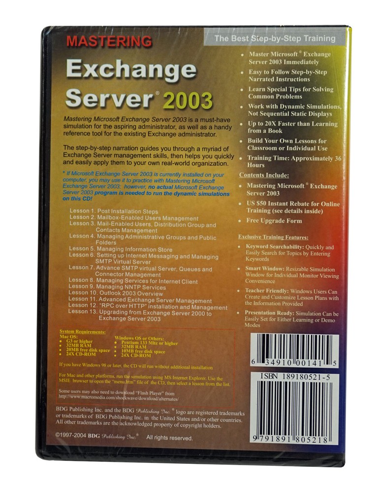 Mastering Exchange Server 2003 Tutorial Software - Step by Step Training CD