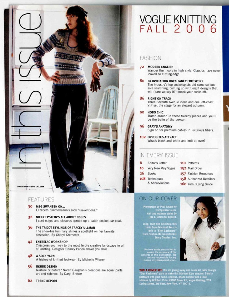 Vogue Knitting Pattern Magazine Fall 2006 Socks Michael Kors Hobo Chic Patterns