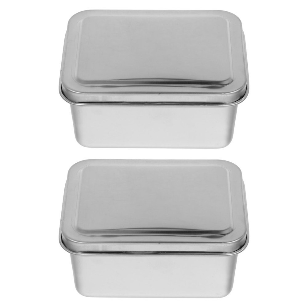 2pcs Baking Pan With Lid: Stainless Steel Food Storage Container - Rectangular