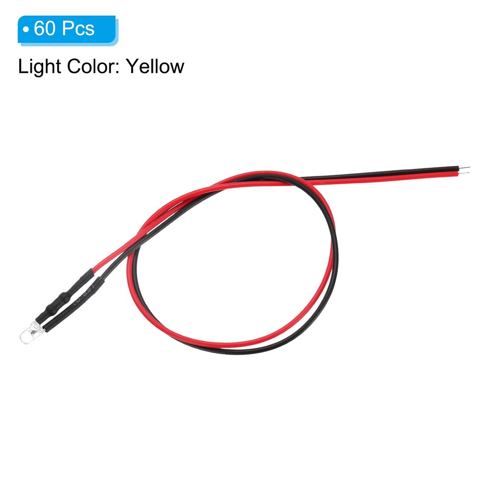 60 Pcs 3mm LED Diode Light 3-6V Pre Wired LED Lights Bulb, Yellow
