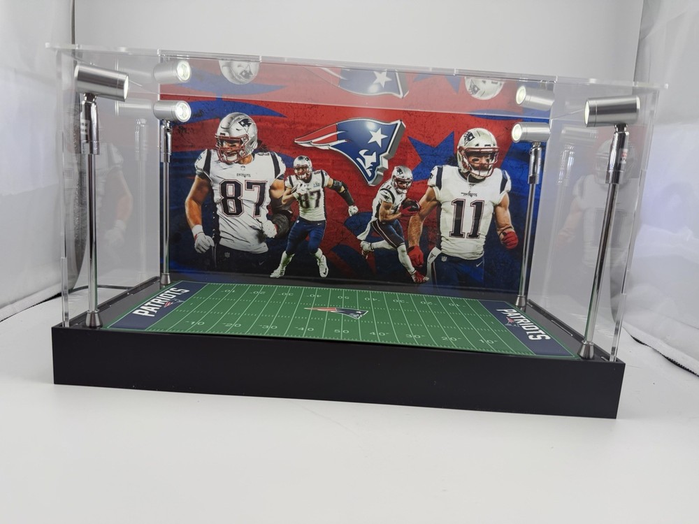 Julian Edelman & Rob Gronkowski Custom 2 Mini Helmet Display Case W/ LED Lights