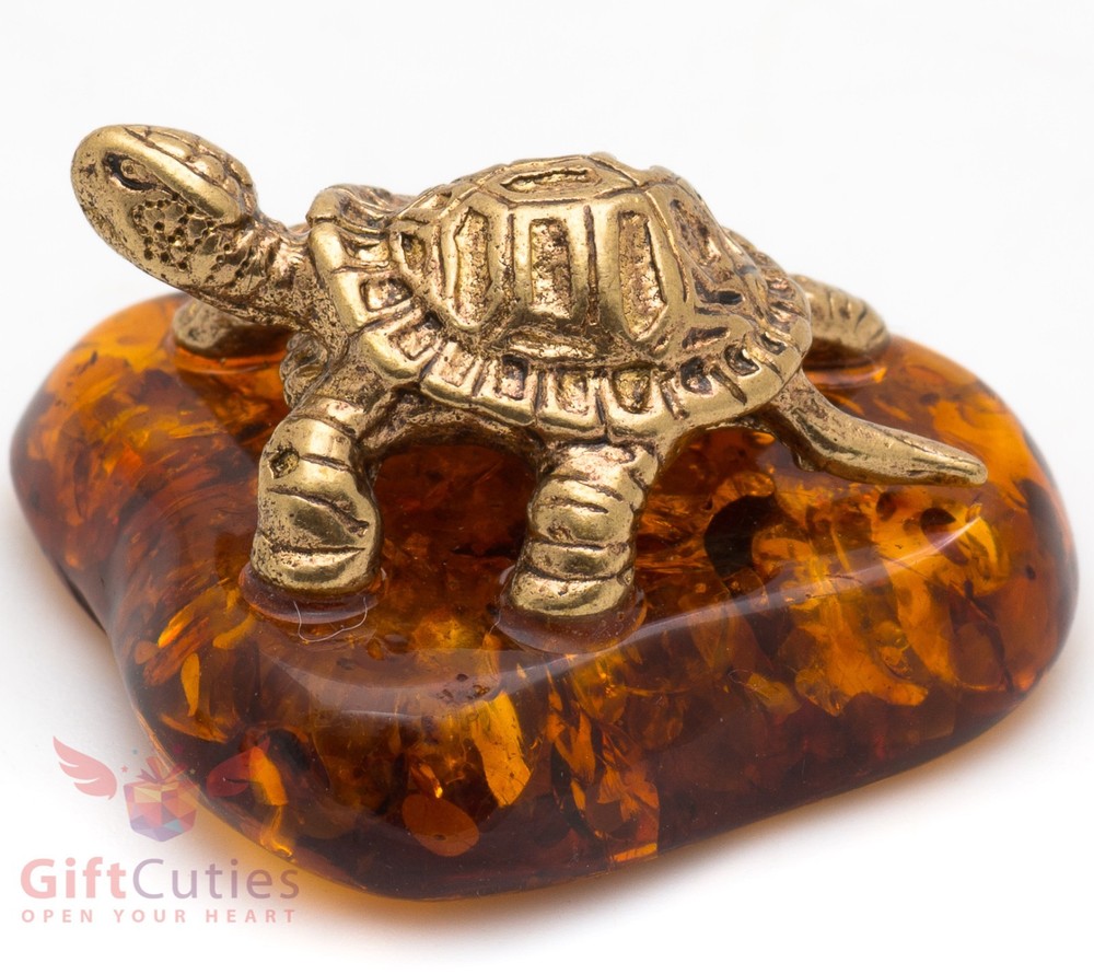Solid Brass Amber Figurine Tortoise Turtle in Amber Shell talisman IronWork