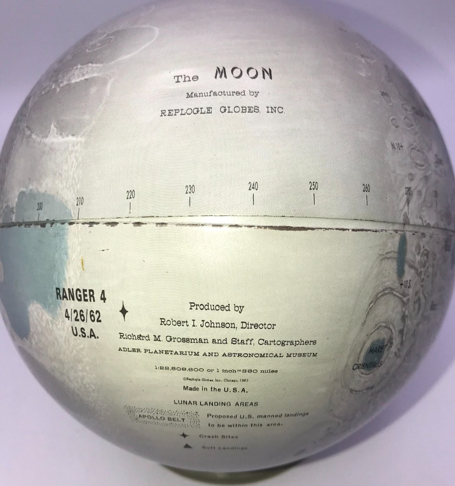 REPOGLE THE MOON GLOBE LUNAR LANDING SITES ADLER PLANETARIUM 1963