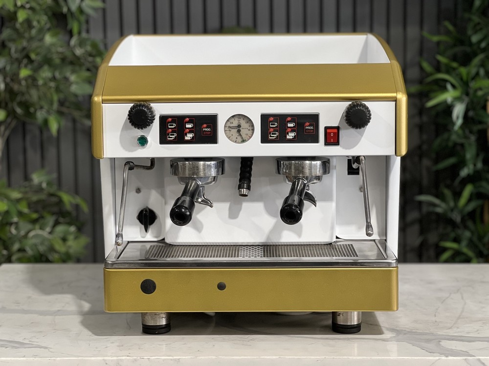 WEGA ATLAS COMPACT 2 GROUP ESPRESSO COFFEE MACHINE WHITE & GOLD