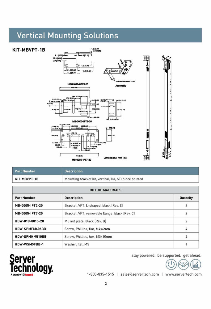 Server Technology PDU Vertical Mounting Brackets Black MB-0005-IPT7-20
