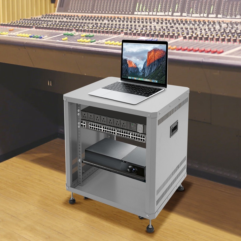 Network & Stereo Rack Rolling Server Rack Open Cabinet with Caster Wheels Grey