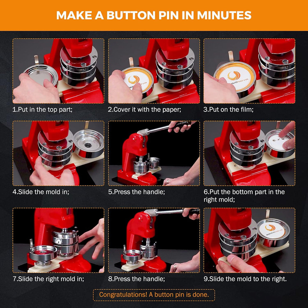 DIY Button Maker Machine with 1000 Blanks - 32mm Pin Press Kit