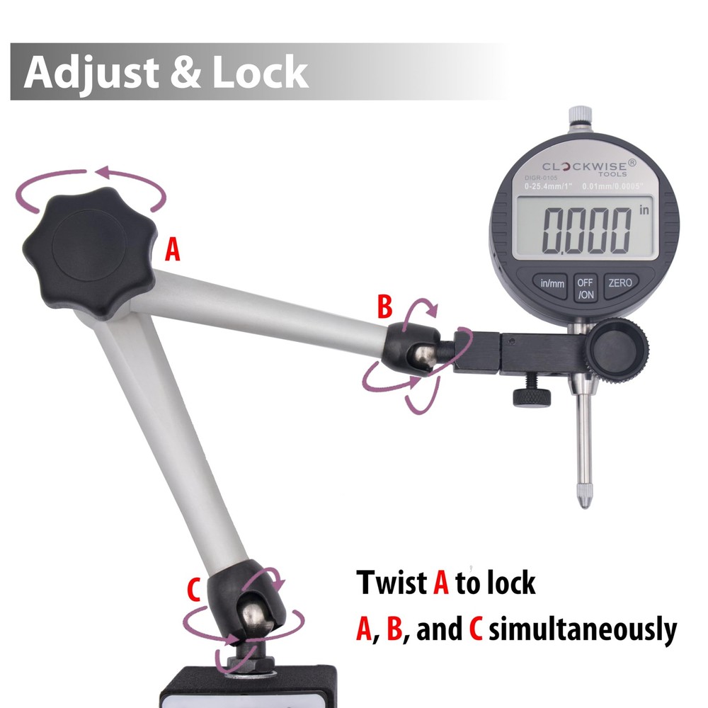 Clockwise Tools Digital Indicator with Magnetic 0-1"/25.4MM, Silver, Grey