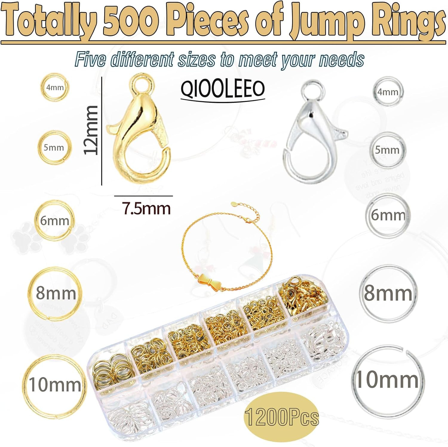 5 Sizes(1200Pcs) Open Jump Rings for Jewelry Making, Gold & Silver Non-Tarnish O