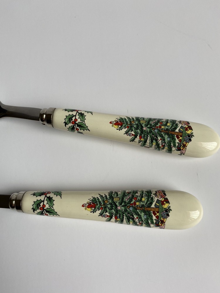 Vintage SPODE Christmas Two Cutlery Serving Set Spoon & Fork