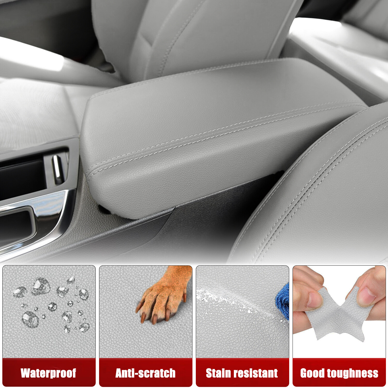 Fit 2015-2019 Hyundai Sonata Center Console Armrest Lid Arm Rest Cover Trim Gray