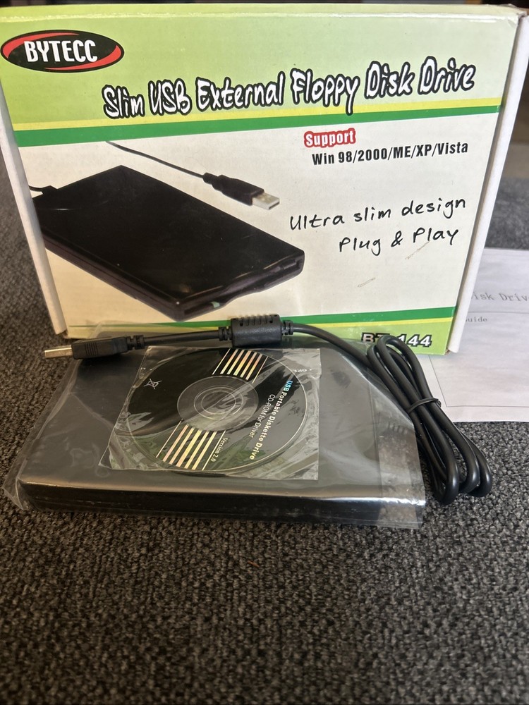 BYTECC BT-144 Slim USB External Floppy Disk Drive 3.5" -- Plug & Play (A2)