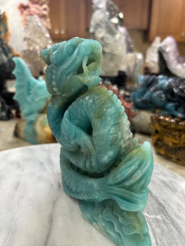 Blue Amazonite Dragon hand carved