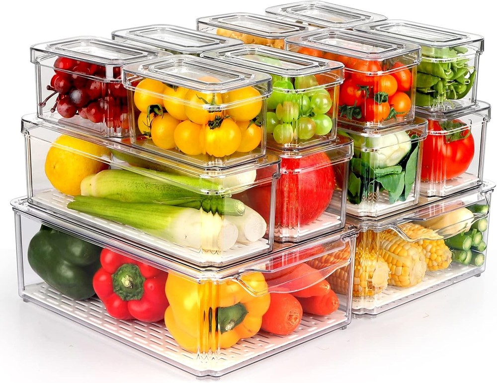 14 Pack Fridge Organizer, Stackable Refrigerator Organizer Bins with Lids