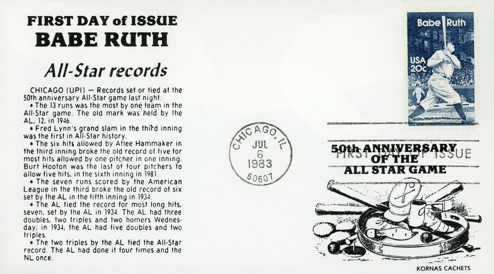 US 2046 FDC Babe Ruth Baseball Kornas