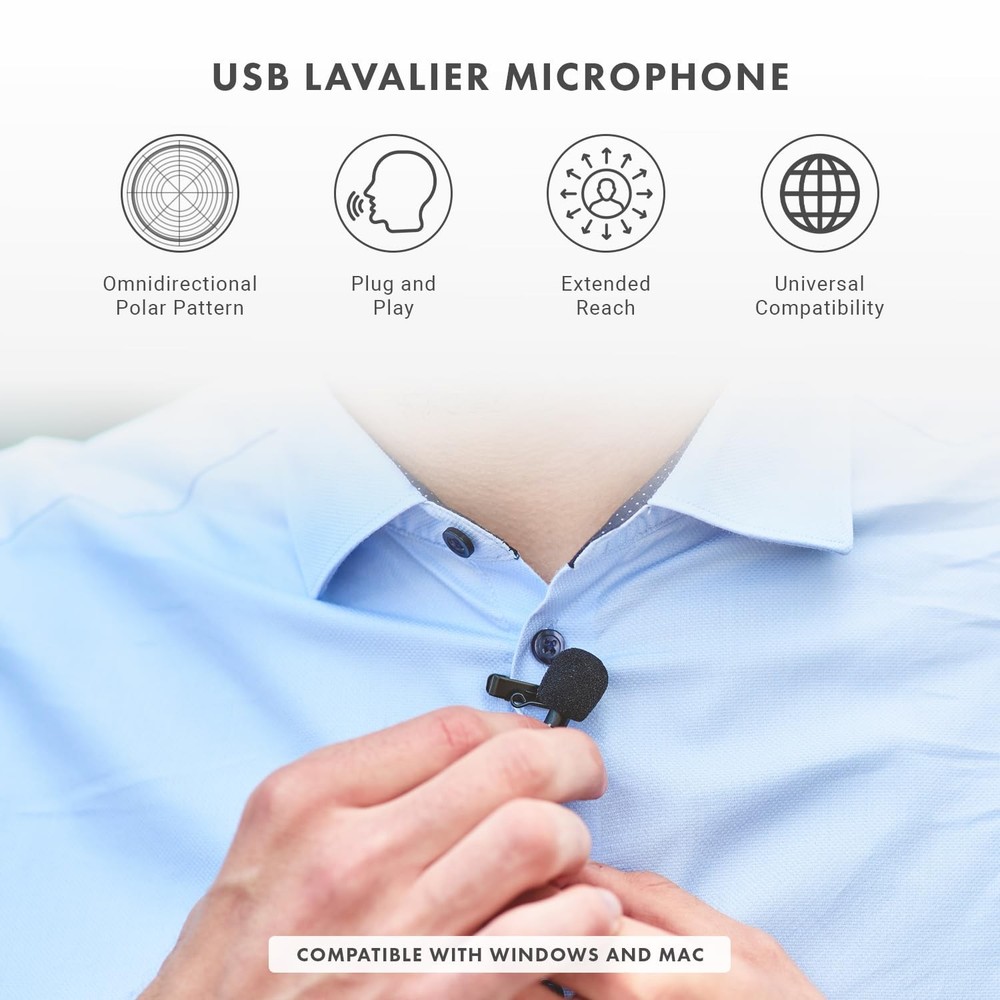 LV1-USB Lavalier Microphone for Camera, Lapel for iPhone and Android Smartpho...