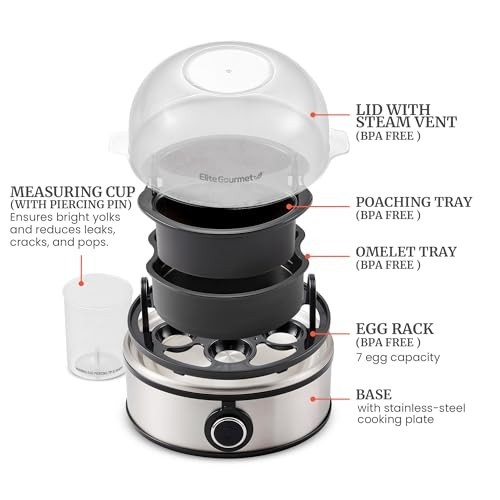 7-Egg Capacity Egg Cooker - Soft, Medium, Hard-Boiled, Omelets, Poached Eggs, Au