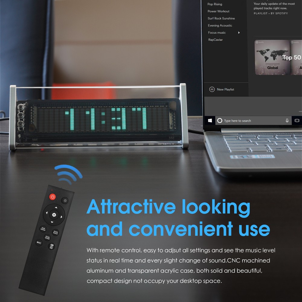 VFD Audio Spectrum Analyzer AUX Selector Box Bluetooth 5.0 Receiver Desk Clock