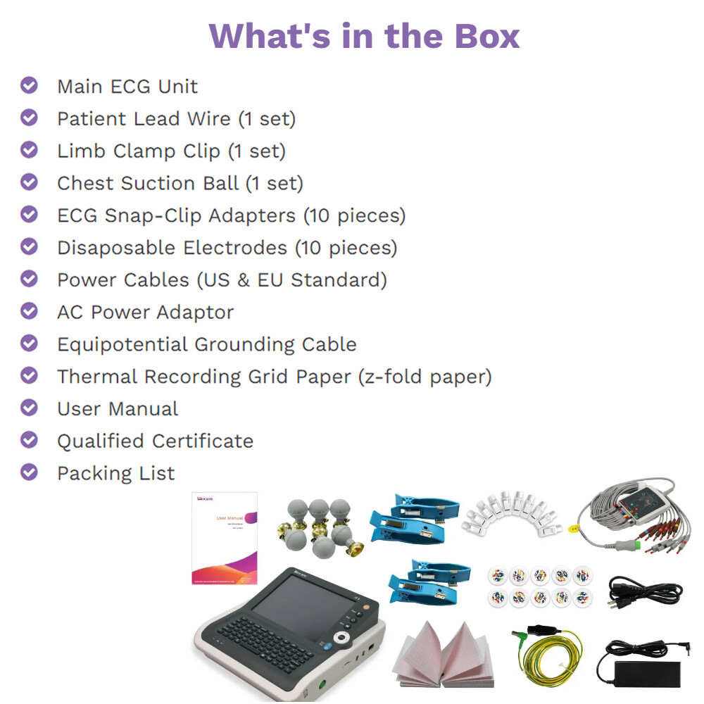 Biocare iE6 12 lead 6 channel ECG Machine Touchscreen with interpretation FDA US