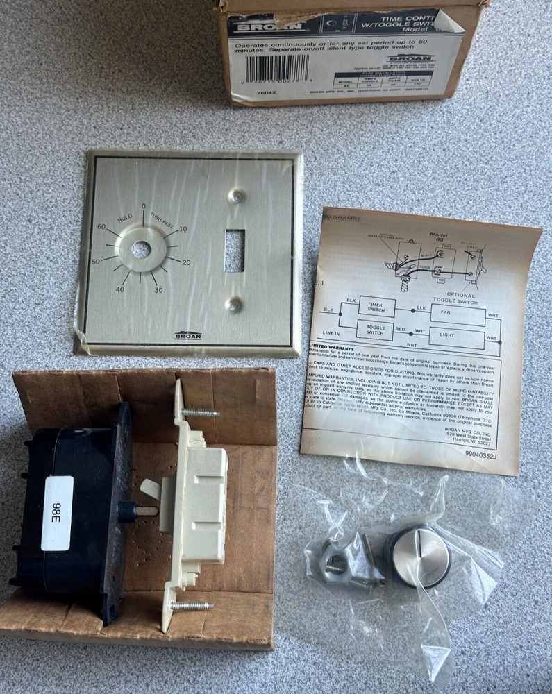 NEW Broan 63 Time Control & Silent Type Toggle Switch 60 minute/hold