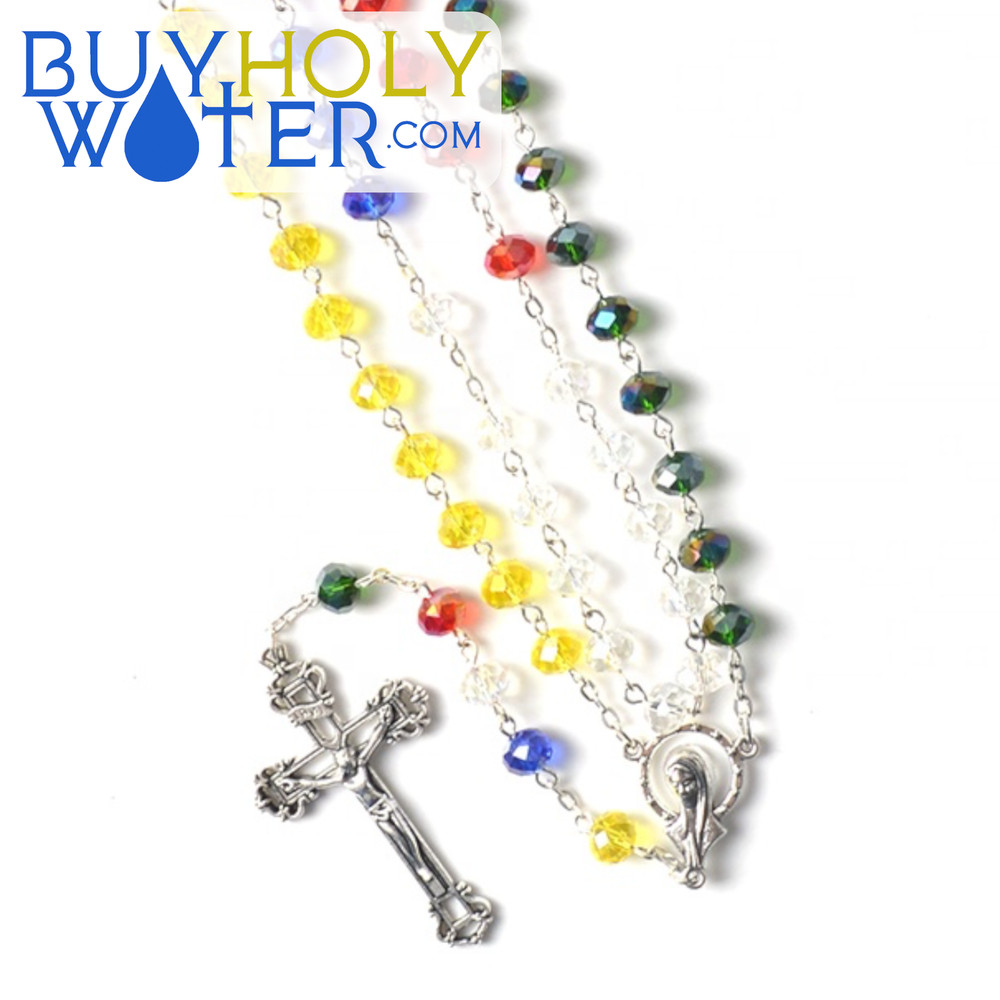 Blessed Unity Rainbow Crystal Rosary Beads Religious Necklace Crucifix Jesus•