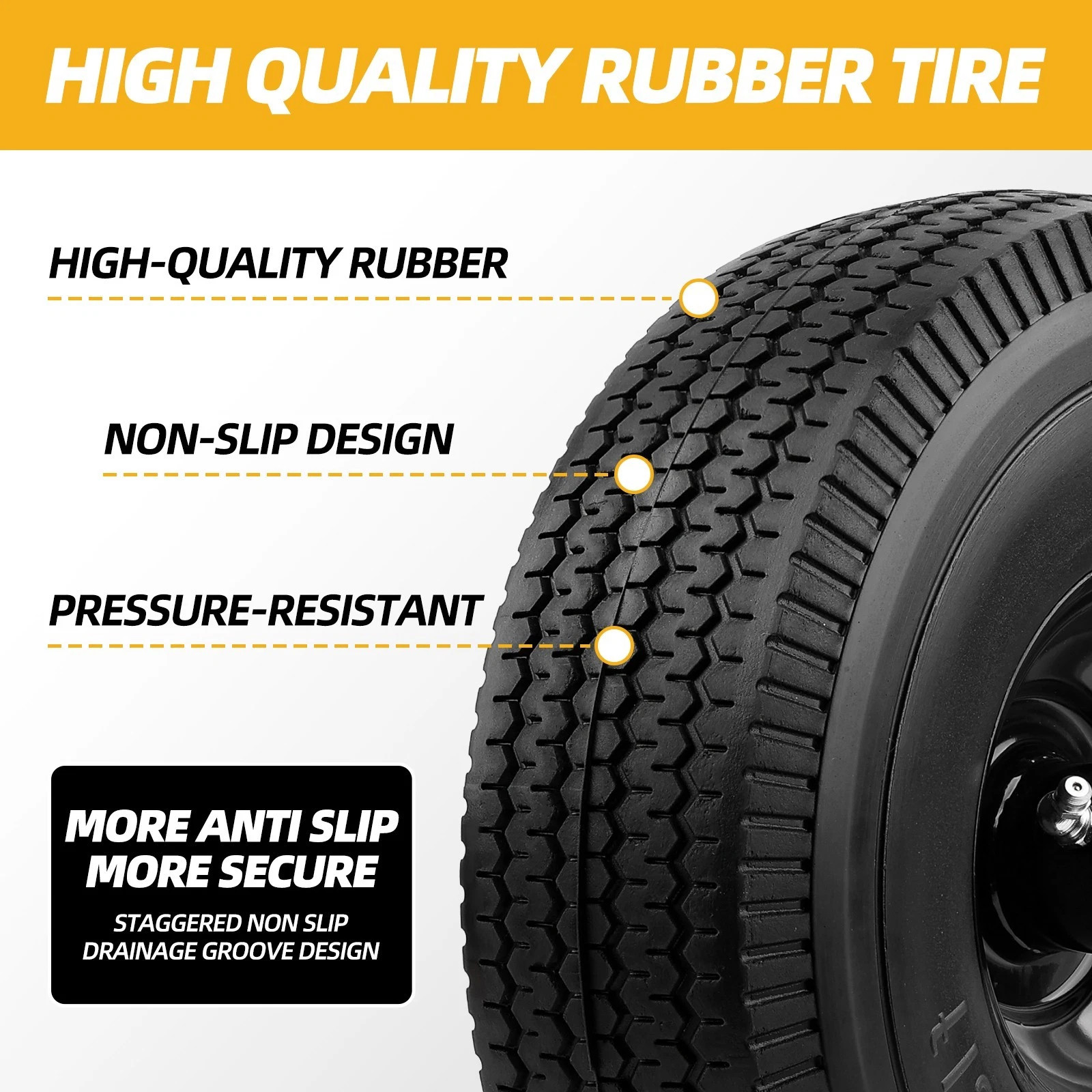2PCS Upgrade 4.10/3.50-4 Flat Free Solid Rubber Tire and Wheel, 10" Solid Tires