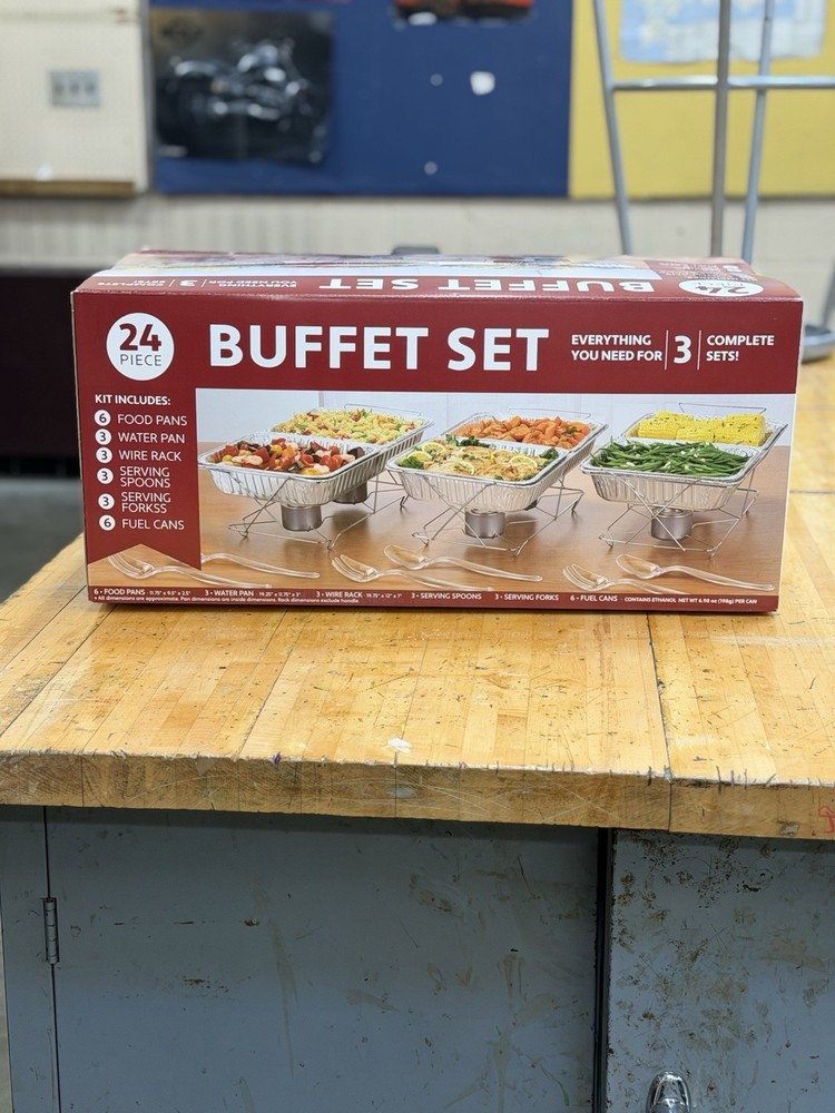 24 Piece Party Serving Kit Includes Chafing Dish Trays & Serving Spoons
