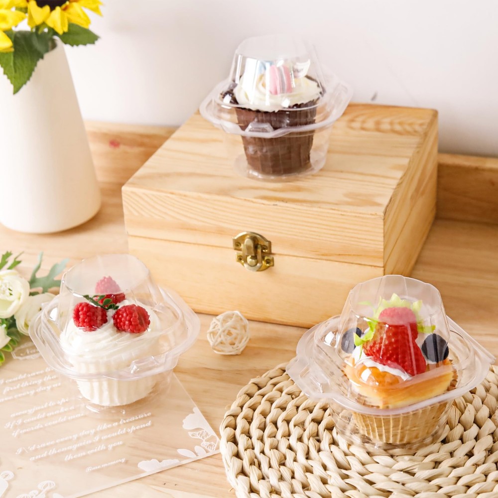 120 Pack Individual Cupcake Containers Plastic Cupcake Boxes Cupcake Holders ...