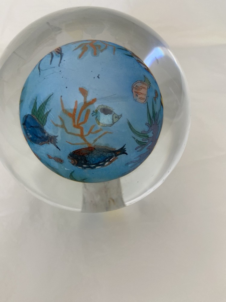 Hand Painted Glass Paperweight Fish Theme