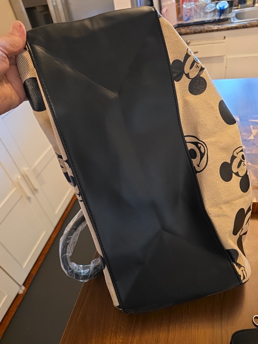 Disney Mickey Mouse Beige Black Shoulder Bag Duffle Canvas Strap