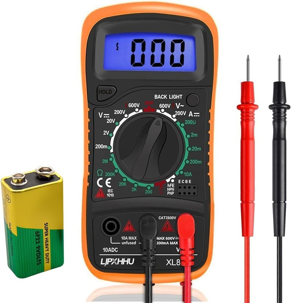 Digital Multimeter Voltmeter Battery Voltage Multi Tester Orange and Black