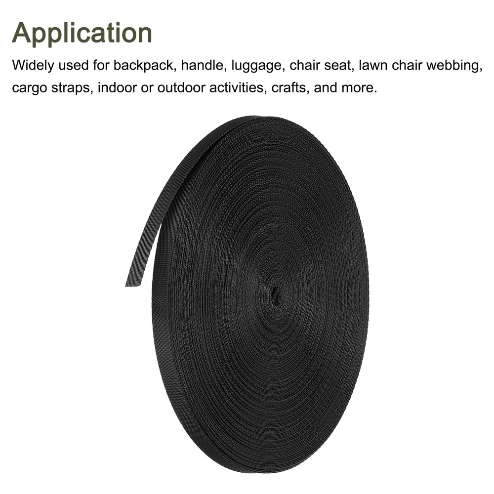 Flat Nylon Webbing Strap 3/8 Inch 50 Yards Black for Backpack
