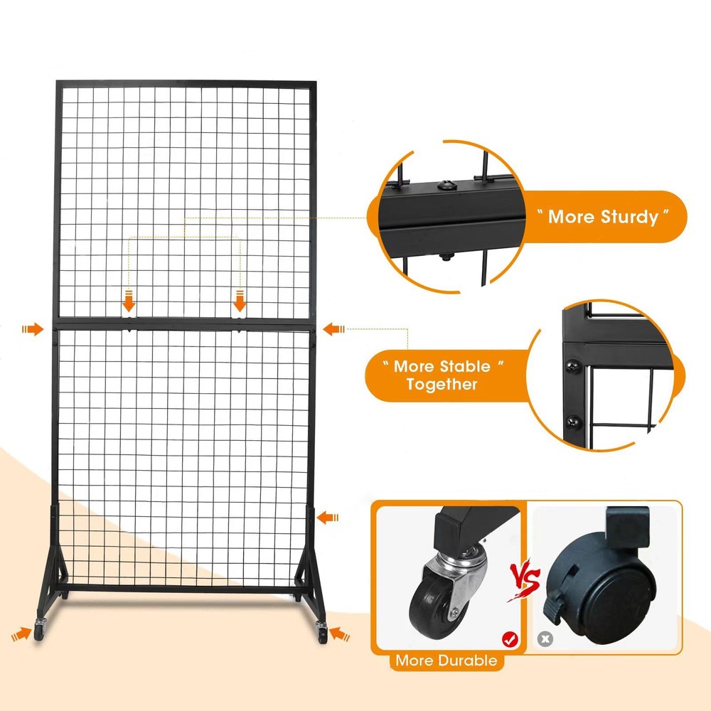 1 Pack 3'x 6' -Double Gridwall Panel Display Racks with Sturdy T-Base, Black ...