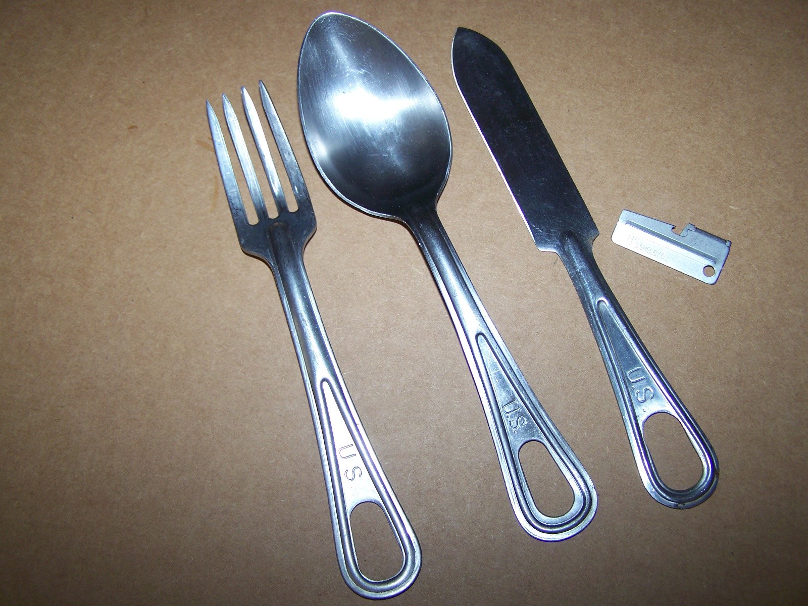 USGI Mess Knife Fork Spoon & P38 Can Opener for Military USMC Army Scout Vet USA