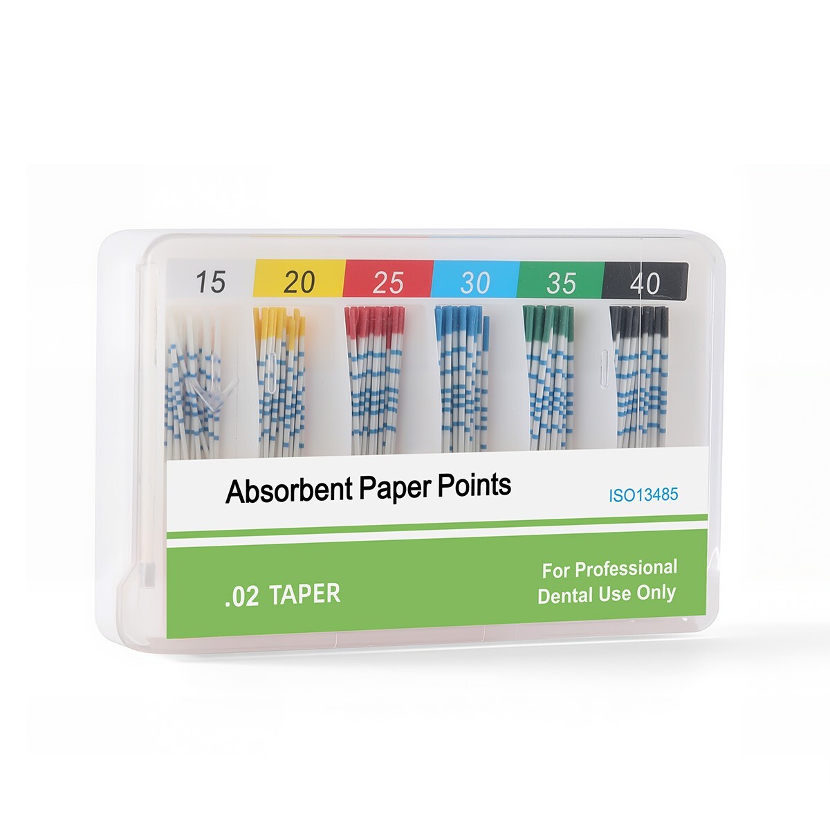 Puntas de papel absorbente dental y puntas de gutapercha con escala Conicidad F#