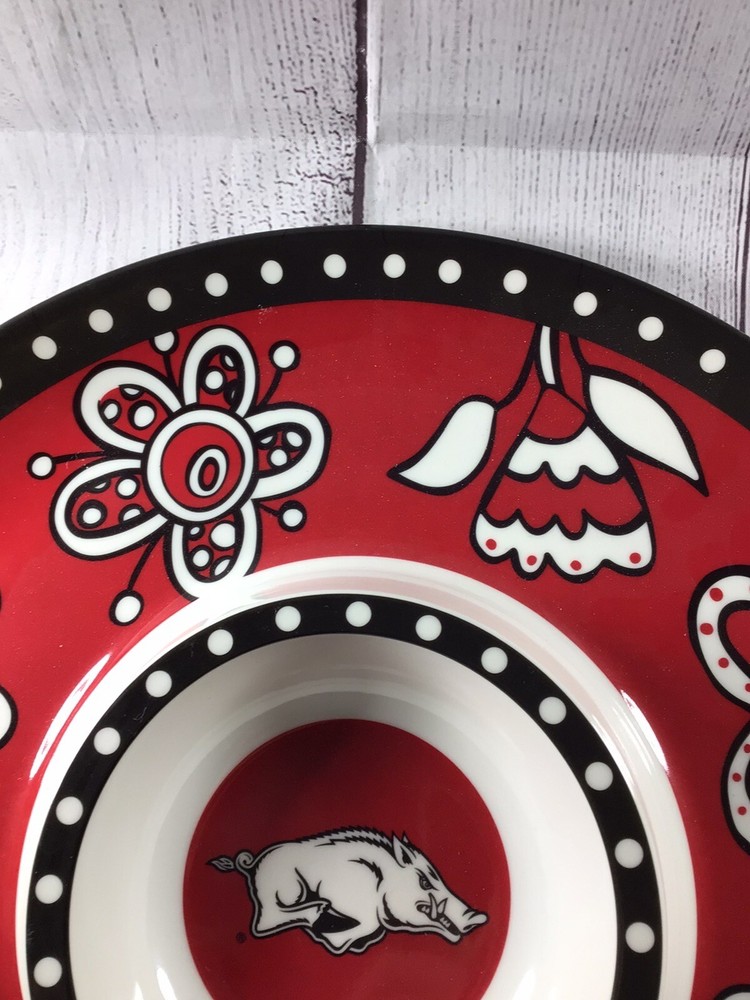Arkansas Razorbacks 14” Red White Black Serving Platter With Dip Cup