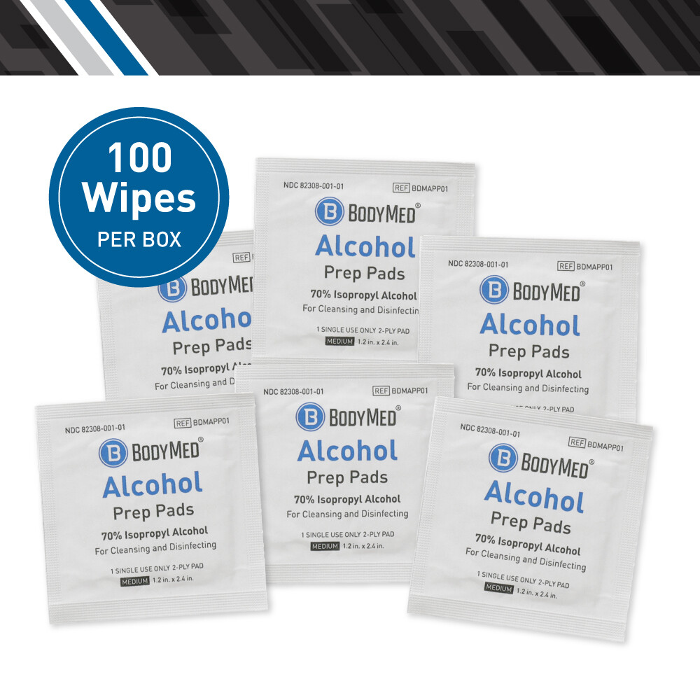 BodyMed Alcohol Prep Pads with 70% Isopropyl Alcohol, 100 Count