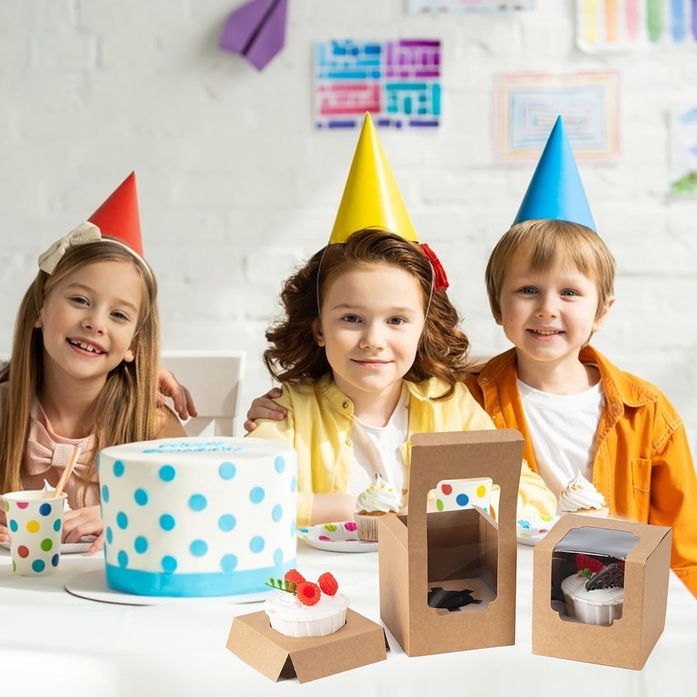 Individual Cupcake Containers Boxes Brown 100 Pcs