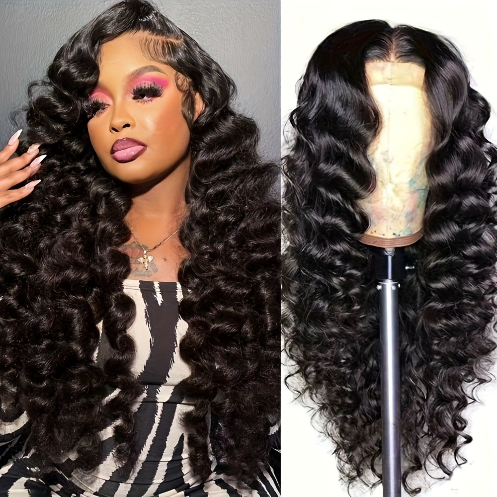 Long Black Deep Wave Lace Front Wigs 13x4 Free Part Pre Plucked Natural Hairline