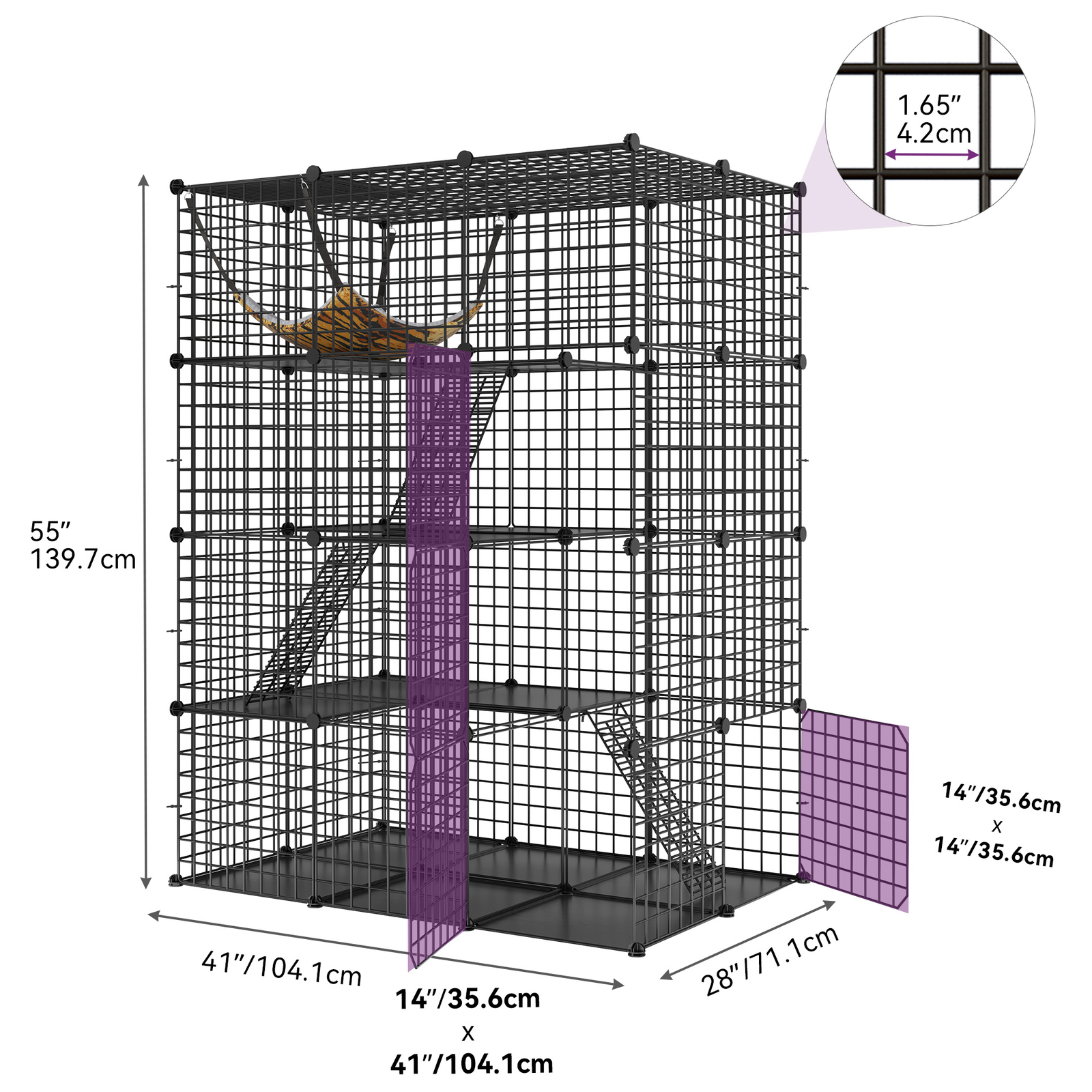 4-Tier Large Cat Cage Enclosure Metal Wire Kennel Playpen Catio with Hammock