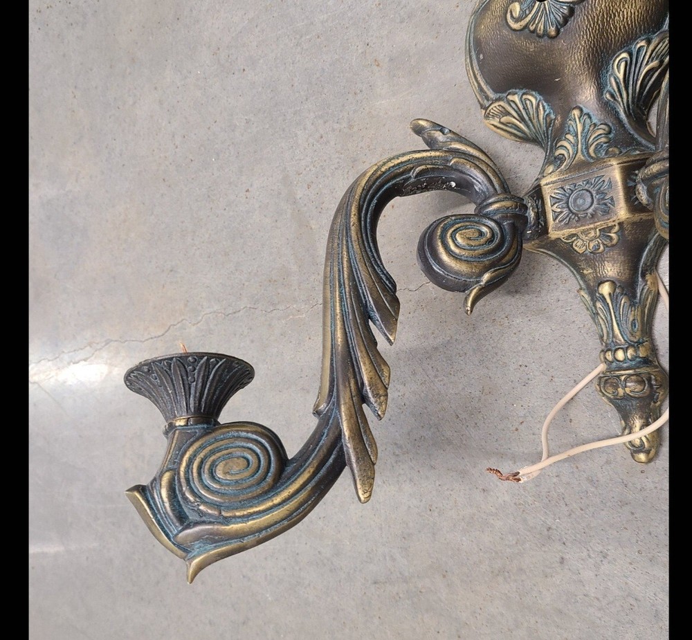 Ornate Antique solid brass double arm wall sconse
