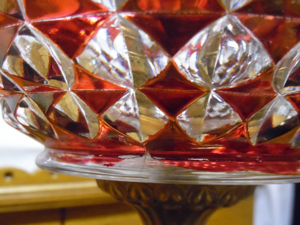 Vintage Neoclassical Flash Ruby Shade Lamp w/ Three Men Base