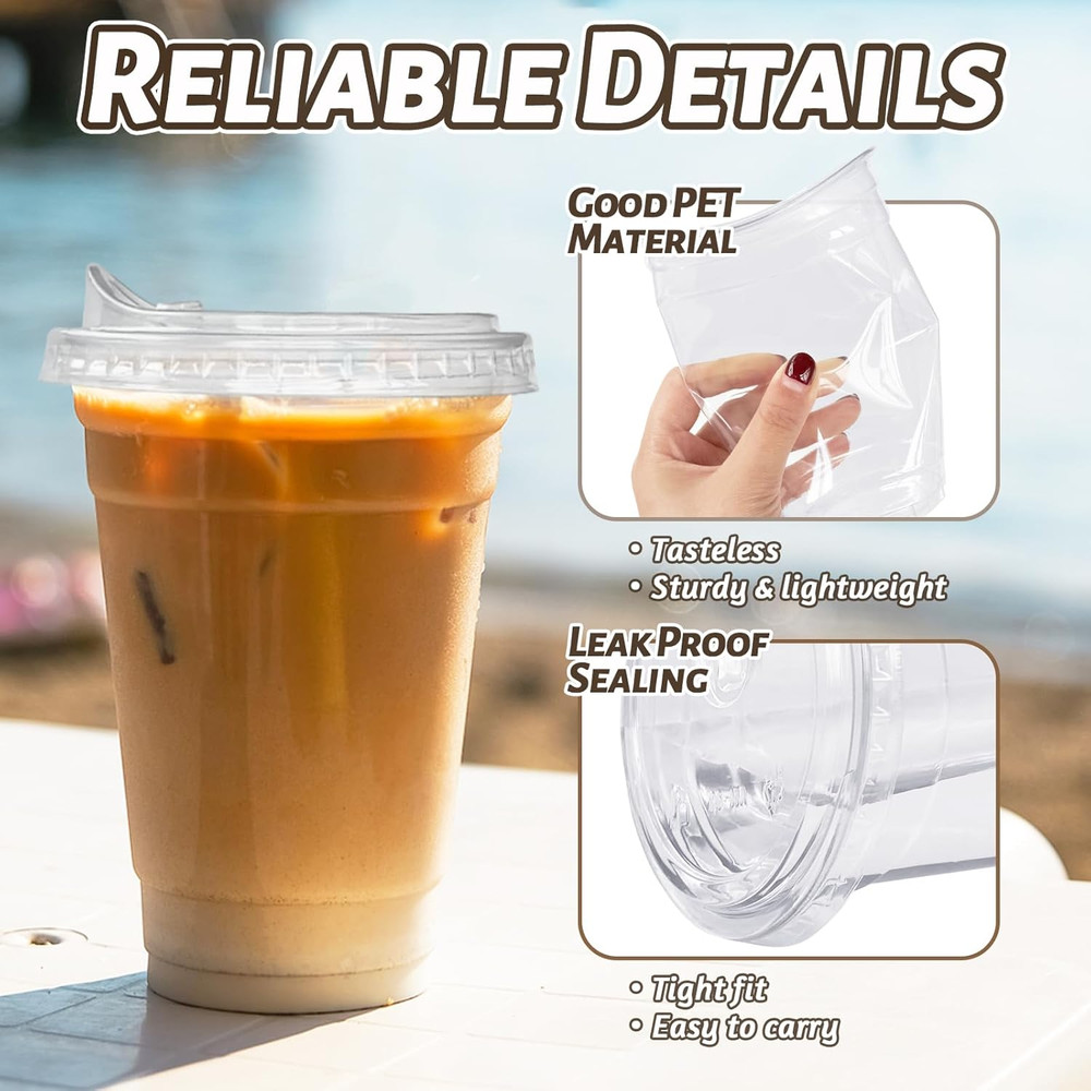 20 Oz Clear Plastic Cups with Strawless Sip Lids,25 Large,