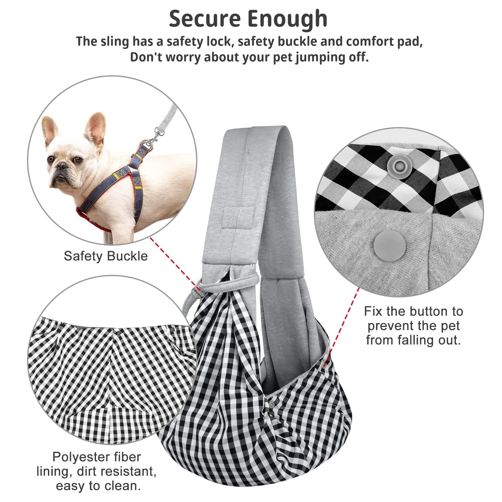 Dog Cat Sling Carrier Hands Free Reversible Pet Pouch Bag for Small Pets Grey