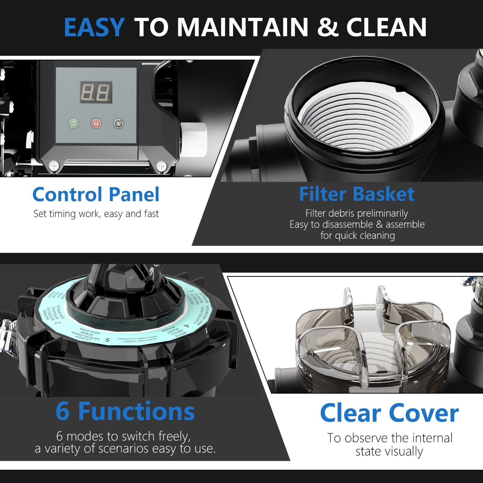 FOTING Pool Pumps Above Ground, 1HP 3800GPH Sand Filter Pump for Above Ground