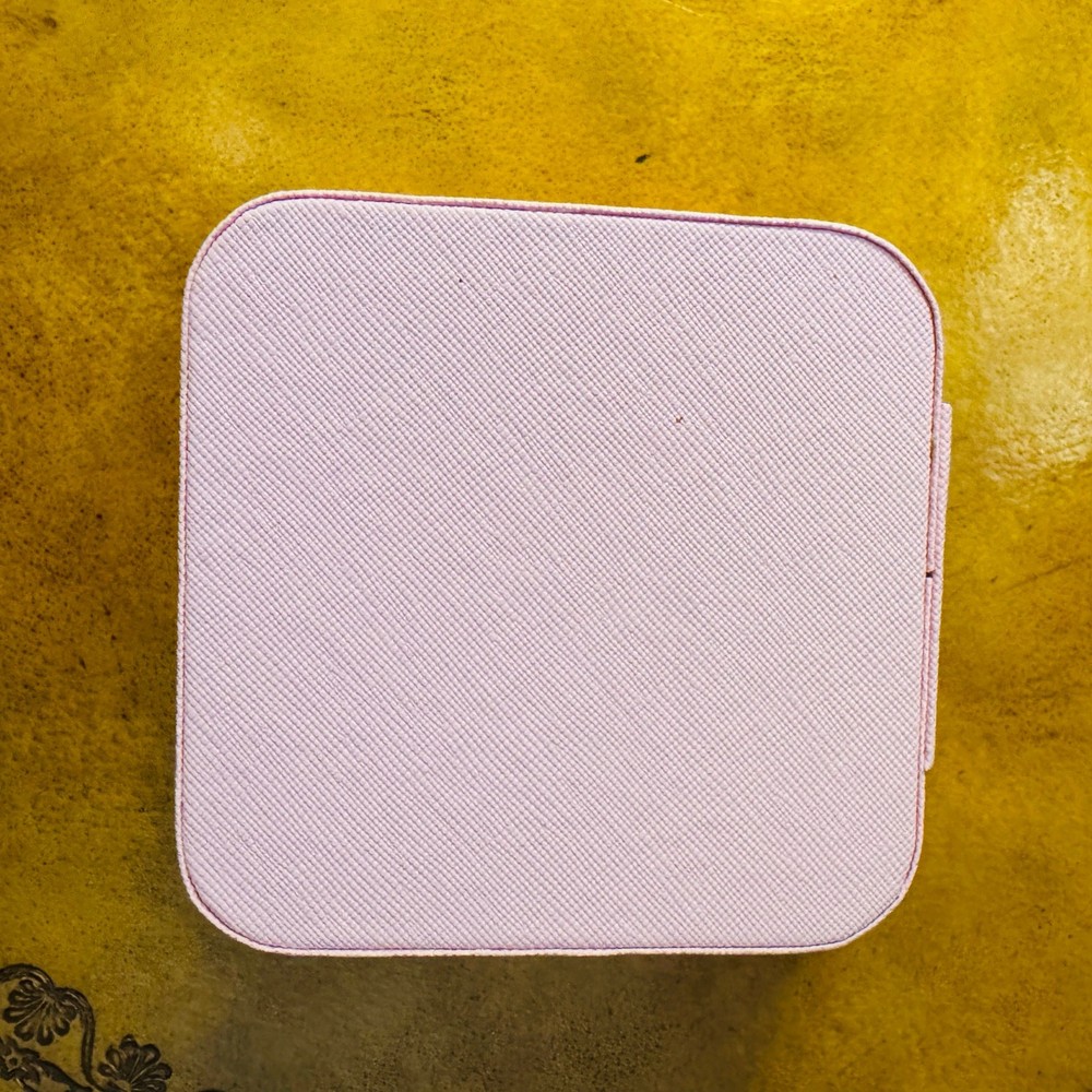 2 Pink Travel Jewelry Box Snap Close Rectangular & Full Zip Square Compartments