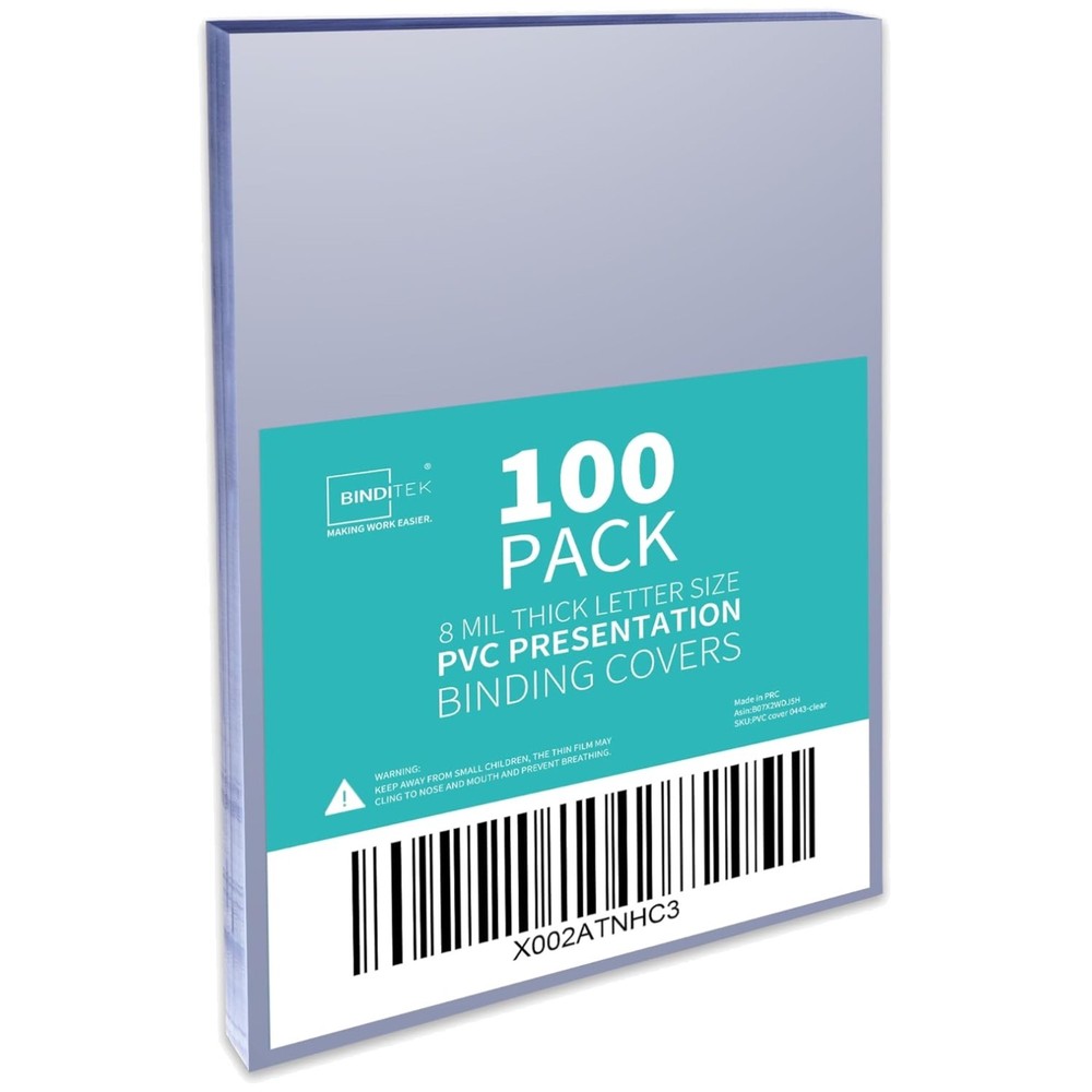 Letter Size Clear Binding Covers, 100 Pack, Square Corners