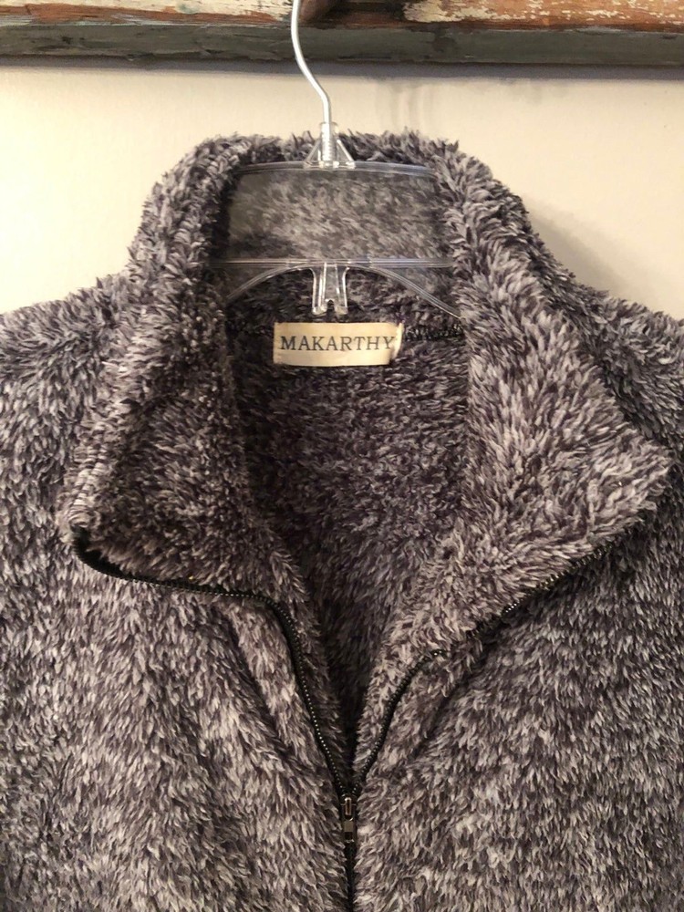 MAKARTHY SIZE LARGE GRAY SHERPA ZIP FRONT VEST