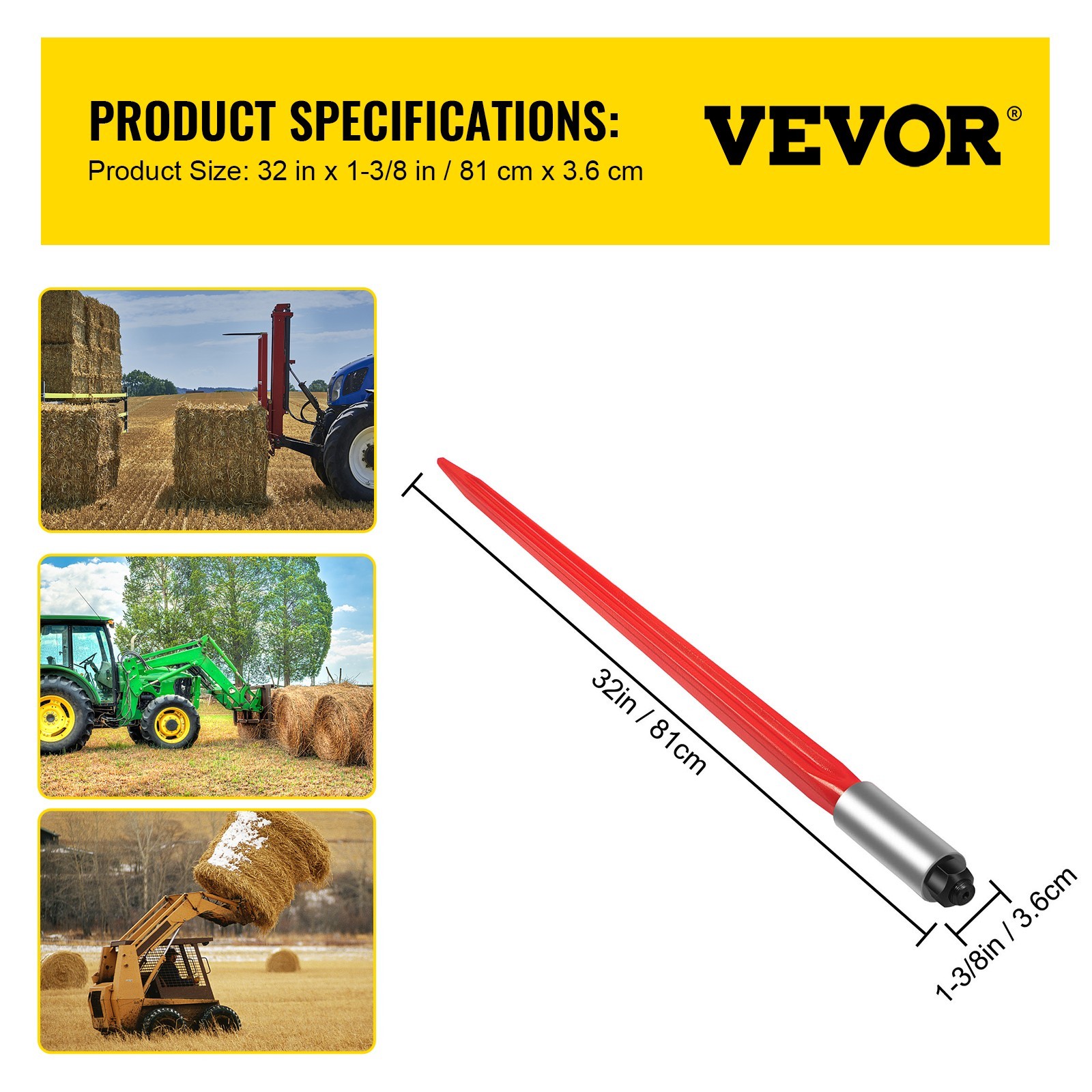 VEVOR Square Hay Bale Spear Wide Tine Spike for Tractor